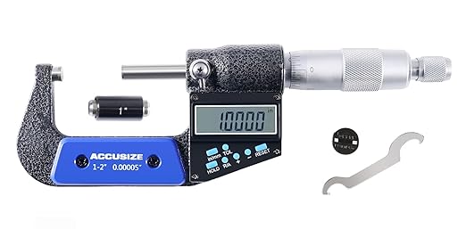 Accusize Industrial Tools 1-2''/25-50 mm by 0.00005''/0.001 mm 7-Key Electronic Digital Micrometer, Water Proof, Ac21-2022 | IP54 Rated, 0.00005"/0.001 mm Resolution, 7-Key, ±0.002" Accuracy