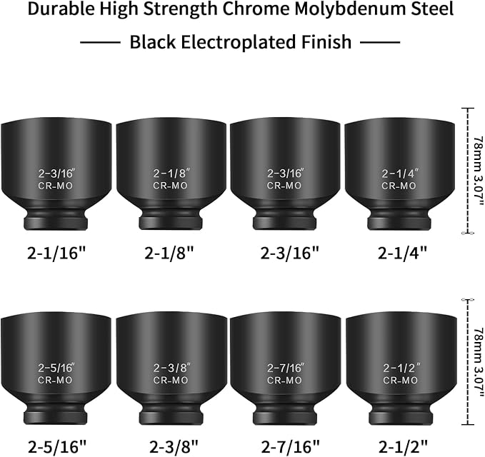 TONYNOL 3/4 Inch Drive Impact Jumbo Socket Set,6-Point,SAE(2-1/16" to 2-1/2"),8 Pcs,Cr-MO Steel,With a Storage Case