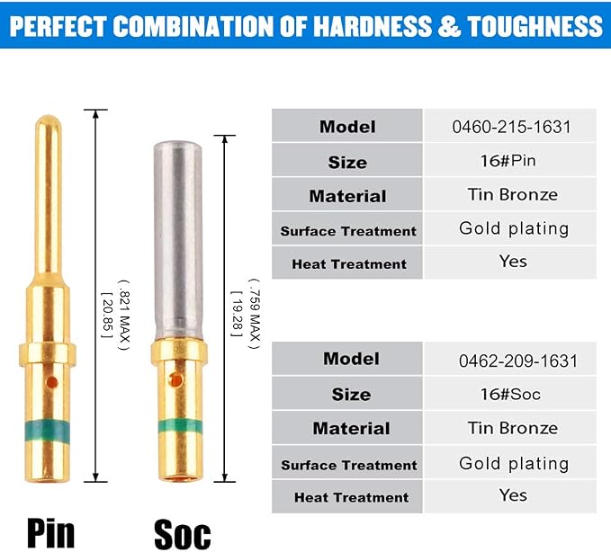 JRready ST5257-PRO Deutsch Connector Tool Kit for 4#8#16#12#20# Solid/Stamped Contacts + ST6259 Gold-Plated DT Solid Terminal Contact Size 16 30 PCS Male 0460-215-1631 and 30 PCS Female 0462-209-1631