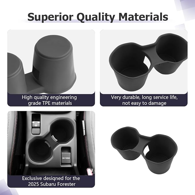 LUWU Forester 2026 Center Console Cup Holder Compatible with 2025 2026 Subaru Forester Accessories Premium TPE Cup Holder Spill-Proof Cups Holders Insert (Not for 2026+ Touring/Wilderness/Premium)