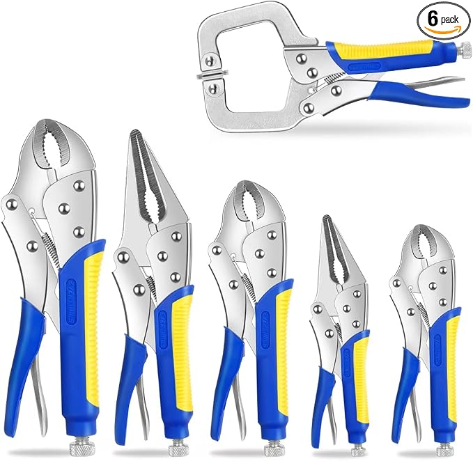 Locking Pliers Set,5"/7"/10" Curved Jaw Vise Grip,6-1/2"and 9-1/2" Needle Nose Vice Grips, 6" C-Clamp for Woodworking, Metal Working and Welding