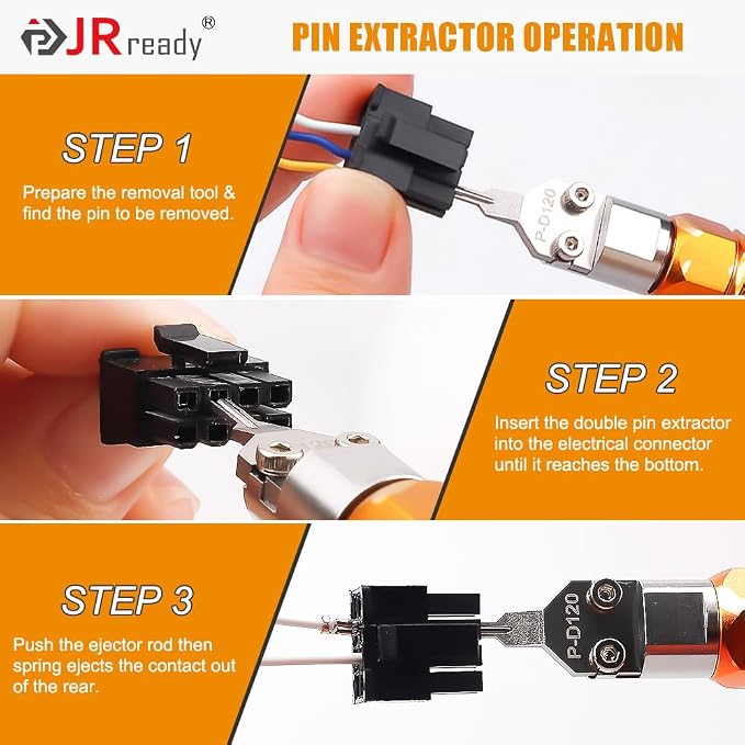 JRready Bundle with 3 Items: DAP-D173+ST5262 Pin Extractor+2PCS Replacement Tips for Mini-Fit Jr Extraction Tool (Equivalent to Molex 11-03-0044) Terminal Release Tool for PC Power Connectors
