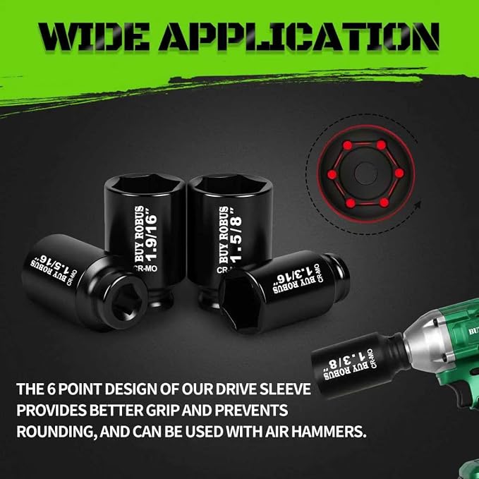 1/2"12-Piece Extended Drive Impact Socket Set, Deep SAE Spindle Axle Nut Impact Socket Set, Cr-Mo, 1-1/16, 1-1/8, 1-3/16, 1-1/4, 1-5/16, 1-3/8, 1-7/16, 1-1/2, 1-9/16, 1-5/8, 1-11/16, 1-3/4 Socket