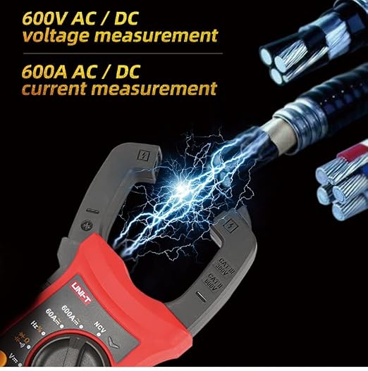 UNI-T UT204R Digital Clamp Meter True RMS 600A AC/DC Current Clamp, Measures Voltage Capacitance Resistance Frequency Temperature, CAT III 600V, Portable Compact Design