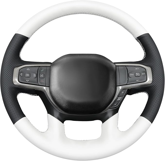 MEWANT Hand-Stitched Steering Wheel Cover Wrap for Dodge Ram 1500 2019-2023 Steering Wheel Accessories for Dodge Ram(Backsides Without Buttons)