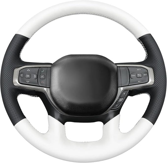 MEWANT Hand-Stitched Steering Wheel Cover Wrap for Dodge Ram 1500 2019-2023 Steering Wheel Accessories for Dodge Ram(Backsides Without Buttons)