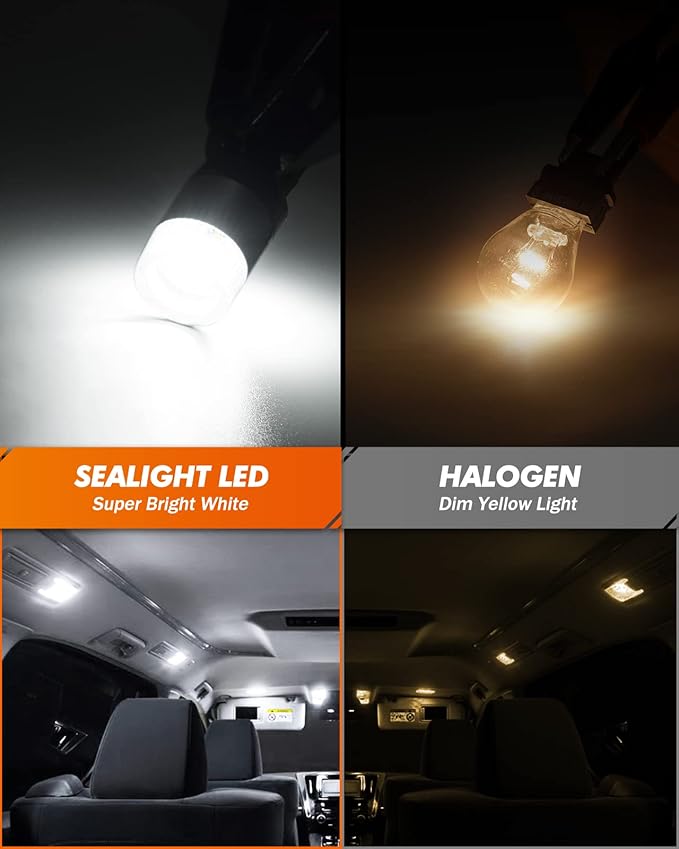SEALIGHT 194 LED Light Bulbs 6000K White, W5W 168 2825 T10 Car Interior Light Bulb Replacement for License Plate Light, Dome Light, Map Light, Courtesy Light, Pack of 6