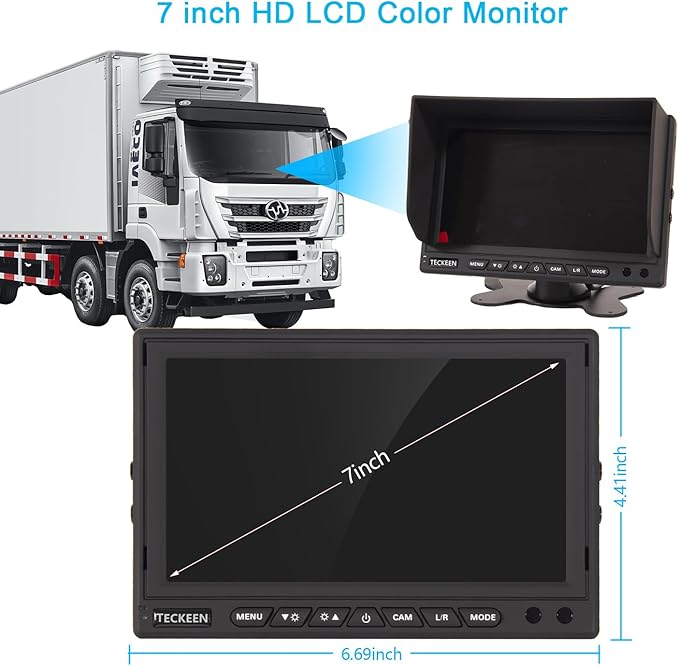 Truck Backup Camera System,Trailer Rearview cab cam Camera with 7 inch Monitor+ 4 PIN Camera Cable for Bus/Truck/Van/Trailer/RV/Camper/Motor Home/Vehicle
