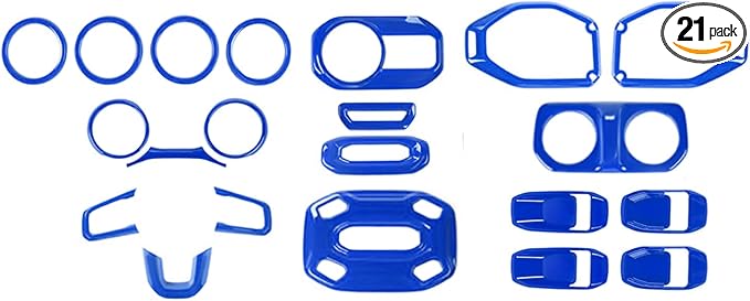 21PCS Blue Interior Trim Kits Fit for 2018-2023 Jeep Wrangler JL JLU & Gladiator JT 4Door Interior Decor Accessories Dashboard AC Headlight Switch Roof Speaker Inner Door Bowl Steering Button Frame