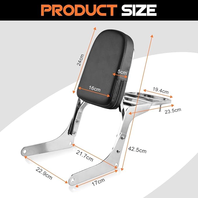 Compatible Motorcycle Sissy Bar Backrest + Luggage Rack Pad Compatible for Honda CA250 Rebel 250 CMX250 Heavt-Duty Silver