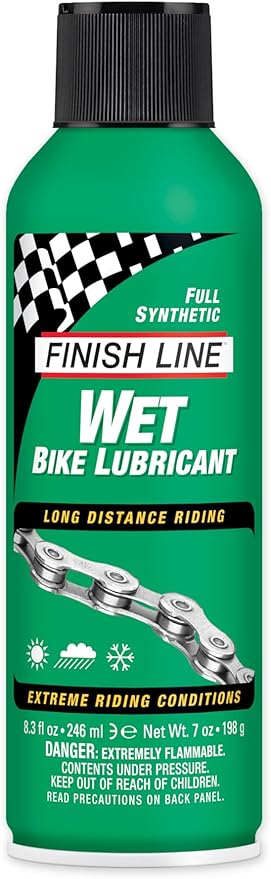 Finish Line Wet Bicycle Chain Lube – Long-Lasting Wet Style Lubricant for Road, Mountain, and Gravel Bikes – Reduces Friction and Repels Water – 8oz Aerosol Spray