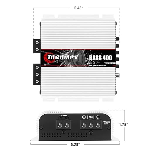 Taramps BASS 400 1 Ohm 1 Channel Mosfet Amplifier 400 Watts RMS, Monoblock, Crossover, Bass Boost, RCA/High Level Input, Class D, Car Audio, Monitor Level Remote/M1 Led Monitor, Great for Subwoofers