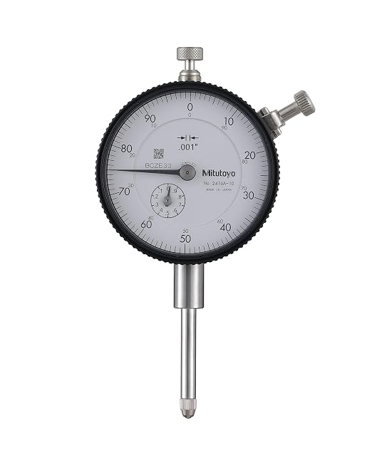 Mitutoyo 2416A-10 Dial Indicator DG, 0-1" Measuring Range, 0.001" Graduation, Stem-Bush Design for Longer Clamping Range, High Dust Resistance, Rigid Bearing Plate for Reduced Tracing Error