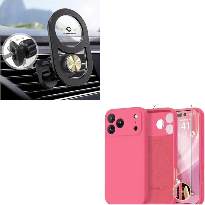 GolbinBox Car Vent Phone Mount for MagSafe,Black and iPhone 17 Pro Case, Wild Rose