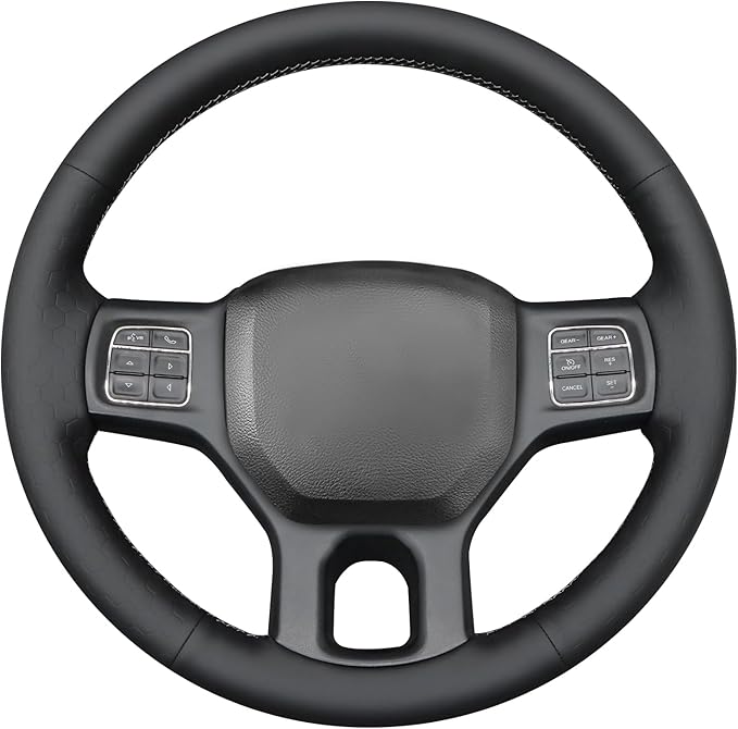MEWANT Black Solid Hexagon Embossed Artificial Leather Steering Wheel Cover for Dodge RAM 1500 2012-2018 1500 Classic