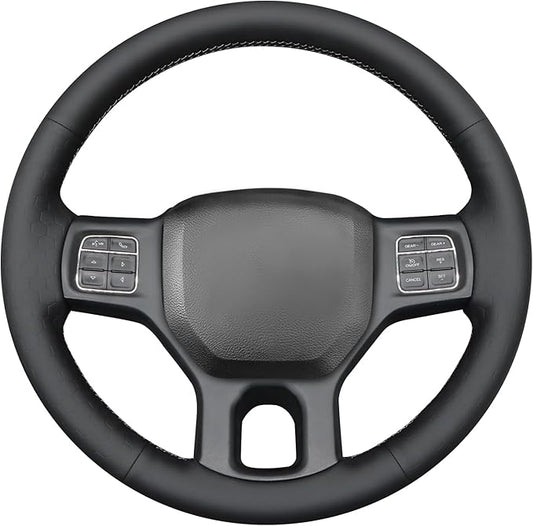 MEWANT Black Solid Hexagon Embossed Artificial Leather Steering Wheel Cover for Dodge RAM 1500 2012-2018 1500 Classic