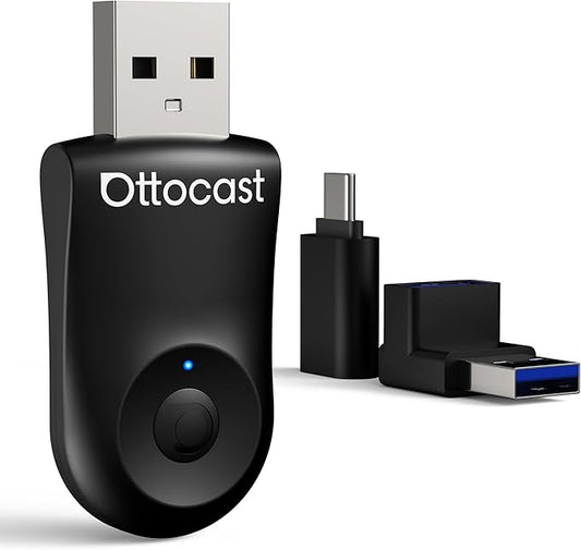 OTTOCAST Mini 2025 Wireless CarPlay & Android Auto 2-in-1 Adapter, Fast Stable Connection, Plug & Play for iPhone & Android Devices (Black)