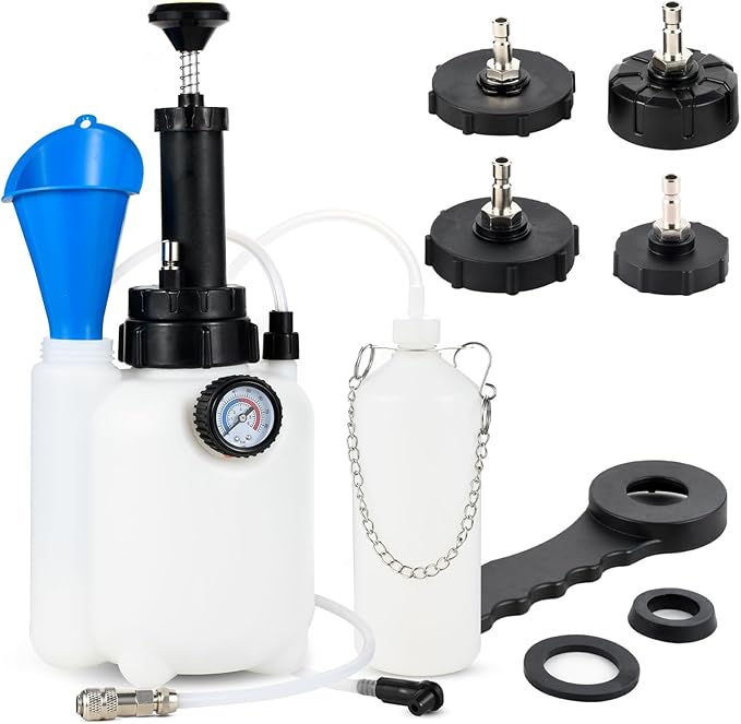 3L Brake Bleeder Kit with Pressure Pump, Brake Fluid Bleeder Kit with 1L Brake Bleeder Bottle and 4 Master Cylinder Adapters for European and American Vehicle