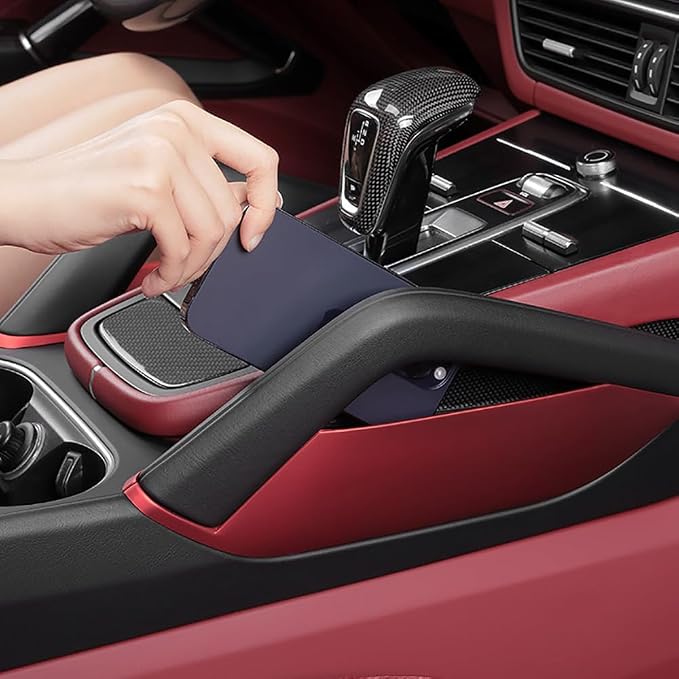 Car Center Console Armrest Side Storage Box Mobile Phone Box Holder Organizer Cover Trim for Porsche Cayenne 2018-2026 Car Accessories (Red)