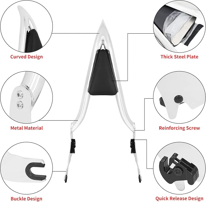 09-25 Sissy Bar Backrest, Detachable Passenger Backetst Sissy Bar Fit for Harley Touring Street Glide Road Glide Road King Electra Glide 2009-2025 Chrome
