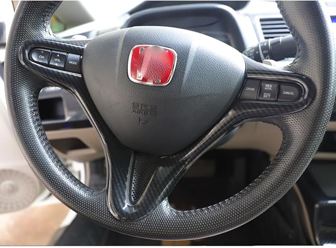Carbon Fiber Style Replacement Steering Wheel Trim Cover Frame ABS Decal Interior Moulding Accessories Fit for Honda Civic 2006 2007 2008 2009 2010 2011 (B-Carbon Fiber Pattern)