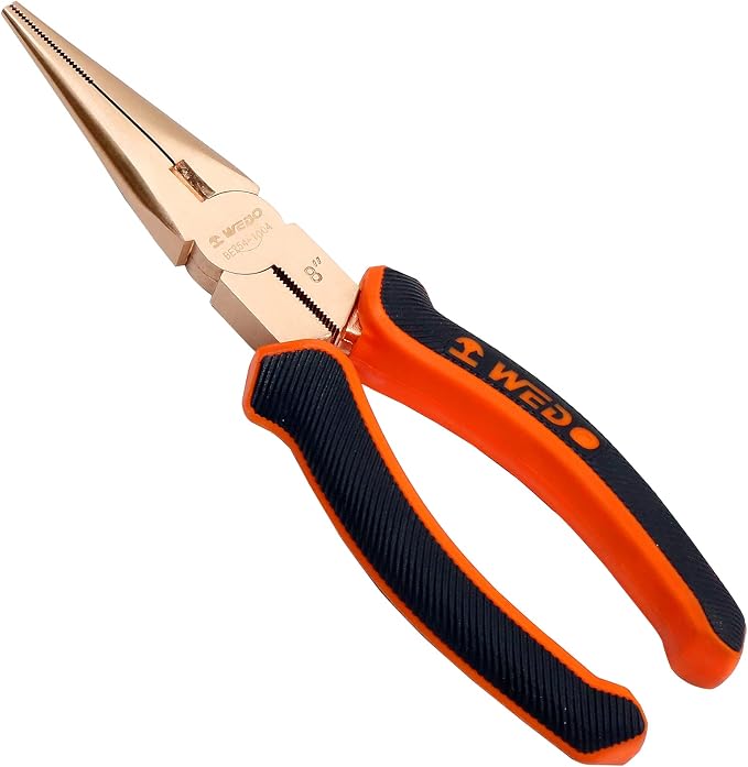 WEDO Non-Sparking 8" Needle Nose Pliers, Long Nose Pliers with Wire Cutters, Used for Cutting Clamping Pinching Jewelry Making, Non-Magnetic, DIN Standard, BAM & FM Certificate, Beryllium Copper