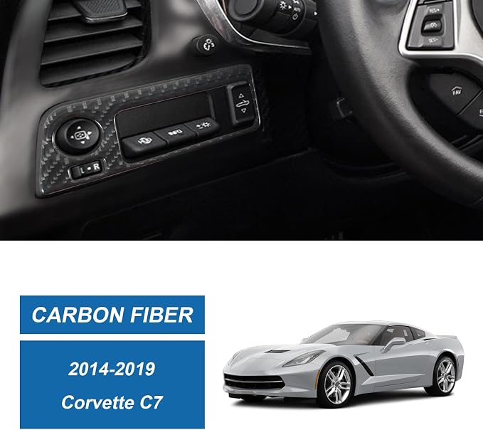Real Carbon Fiber Headlight Switch Panel Trim Compatible with Corvette C7 2014–2019, Interior Decal Sticker Accessories