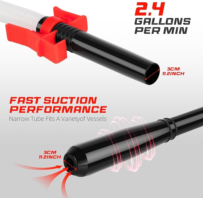 Portable Transfer Pump Battery Operated Electric Siphon Pump for Gas, Fuel, Diesel, Water Transfer 2.4 GPM Flow Oil Extractor, 47" Hose-Easy to Use Hand Fuel Pump, Multi-Use Siphon Transfer Pump(Red)