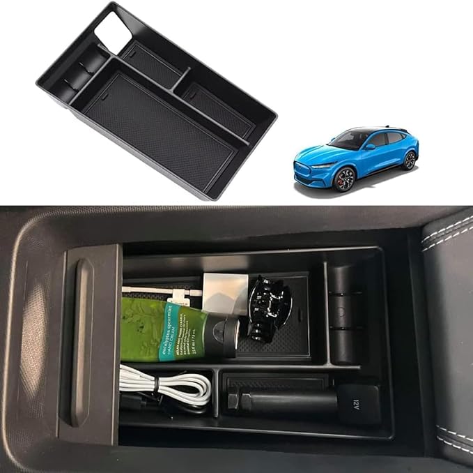BestEvMod AOSK Compatible with Mustang Mach-E Armrest Storage Box Organizer Center Console Tray Accessories 2021 2022 2023 2024(V1) NOT FIT 2025 Model