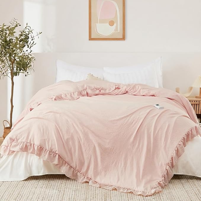 Heated Comforter Blanket with Ruffle, Wireless LCD Controller Electric Quilt - Fast Heating, Overheat Protection, ETL Certified, Machine Washable