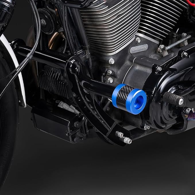 Advanblack ProTek Machined 1.25" Crash Bar Sliders Decorative Wheel Rotatable End For Front Engine Guard Harley Saddlebag Guards (Blue CNC w/Carbon Inlay)