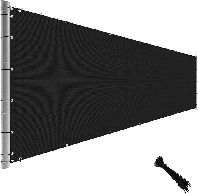 TANG Fence Privacy Screen Black 4 Feet x 50 Feet Outdoor Shade Cloth with Grommets, 150 GSM Temporary Fence Cover with Zipties Mesh Netting Fences Blockage for Backyard Garden Patio Chain Link