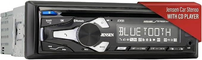 Jensen JCR311 Single DIN Bluetooth Car Stereo with CD Player, AM/FM, USB | Plays CDs plus Bluetooth hands-free calling and streaming, push-to-talk assistant, USB playback and charging, AM/FM radio