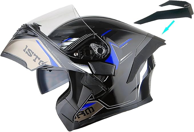 1Storm Motorcycle Modular Full Face Flip up Dual Visor Helmet + Spoiler: HB89 Storm Blue