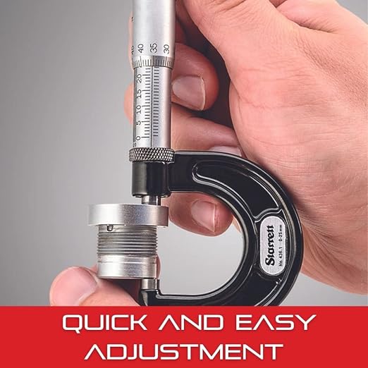 Starrett Outside Micrometer with Balanced Frame and Thimble, Satin Chrome Finish and Advanced Sleeve Design - Quick and Easy Adjustment, 1-2" Range, .0001" Graduations - T444.1XRL-2