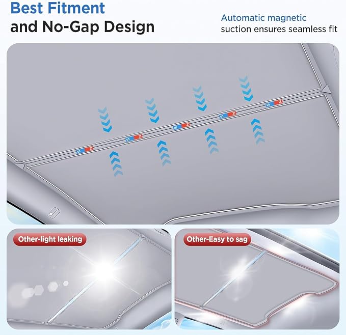 2026 Upgrade Sunshade Roof for Tesla Model Y Juniper 2025 2026 [No-Gap/Sag-Free] Heat Insulation Glass Roof Sunshade Sunroof for Tesla Model Y Accessories 2026 2025 Beige