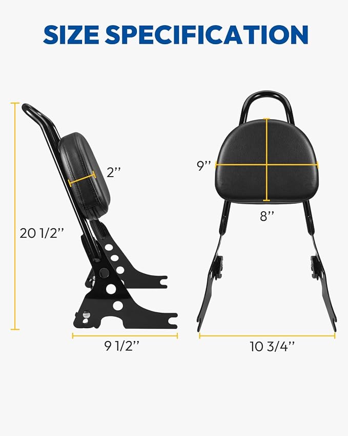 Passenger Sissy Bar Backrest, Heavy-Duty Detachable Backrest Sissy Bar Pad Fit for Harley Sportster 2004-2024 (XL1200 XL883 SuperLow Iron 883 48) Black