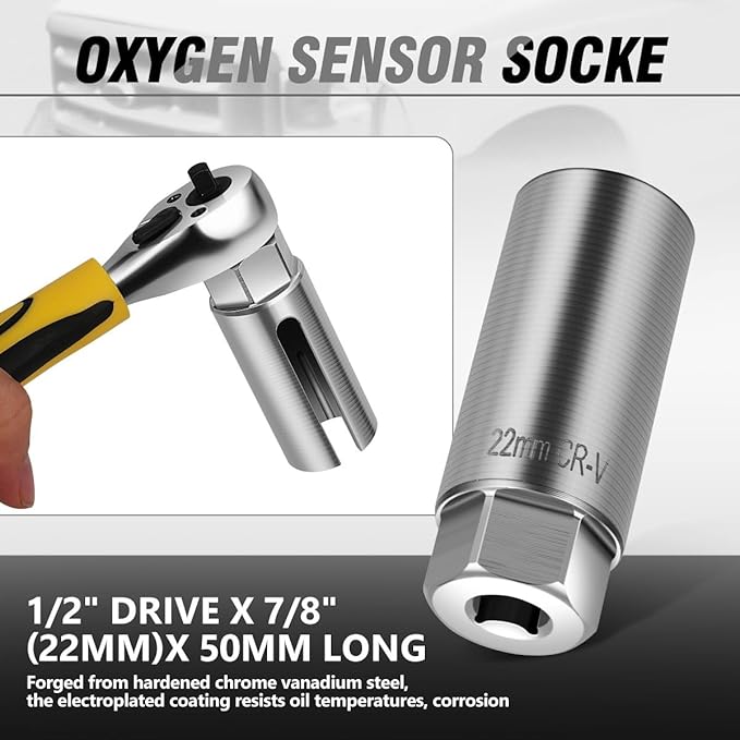 DNA MOTORING 5pcs Oxygen Sensor Socket & Thread Chaser Set Universal Fit Sensor Wrench Removal Tool 1/2" & 3/8" Drive Sockets M12 & M18 Thread Repair Tools, TOOLS-00774