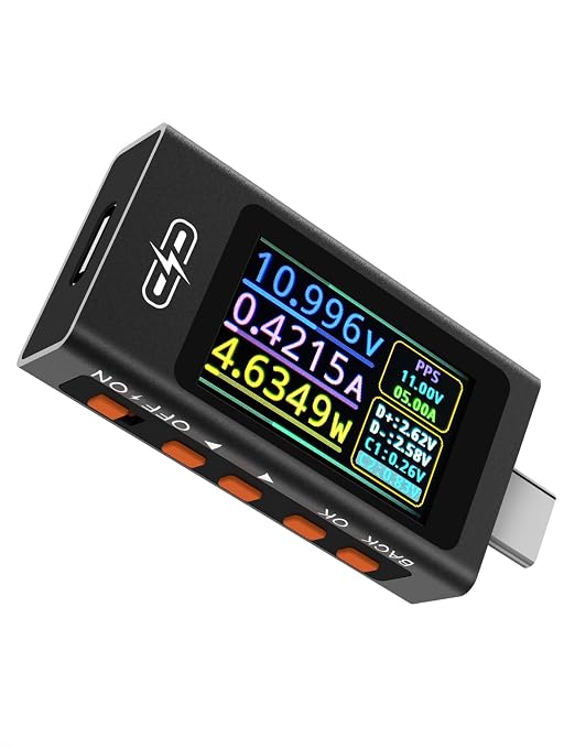 UT01C USB Tester, 3.3-40V 0-12A USB C Cable Tester, Voltage Current Power Tester Multimeter, Fast Charging Protocol Detection Ripple Measurement, PD2.0/PD3.1, QC2.0/QC3.0/QC4.0 (Black)
