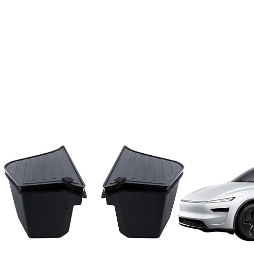 Trunk Storage Bins Trunk Corner Up Storage Box for Model Y Juniper2026 2025 | 2PCS Anti-Slip TPE Rear Cargo Side Organizer Boxes with Lids Fit Tesla Model Y Juniper Accessories 5-Seater not for Standard