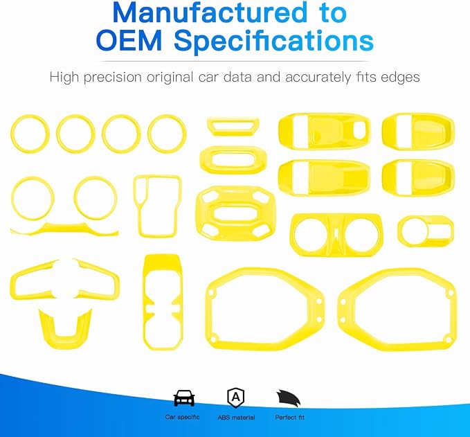 Barong for Jeep Wrangler JL JLU Gladiator JT 2018-2023 Accessories Interior Decoration Steering Wheel Gear Cup Holder Door Panel AC Air Vent Reading Light Cover 23PCS Full Set (Yellow)