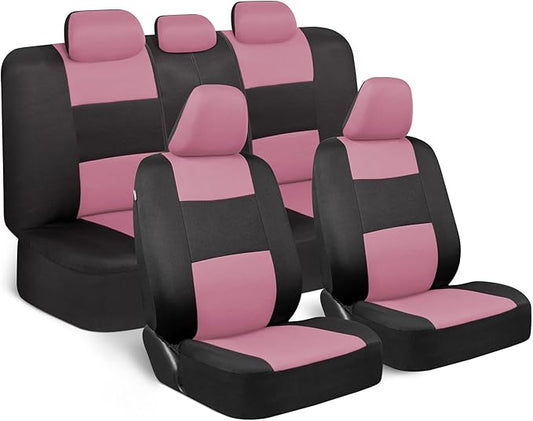 BDK PolyPro Car Seat Covers Full Set in Pink on Black, Front and Rear Split Bench Seat Covers for Cars, Easy to Install Car Seats Cover Set and Accessories for Auto Trucks Van SUV - Pink