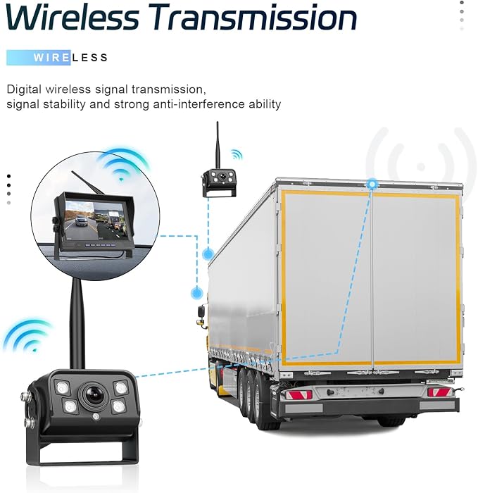 9 Inch Wireless Backup Camera for Truck with 2 Rear View Camera System for Cars, 4 Channels Split Screen, BSD Alert, Night Vision, IP68K Waterproof, for Truck, Pickup, Trailer, Cars Parking Safety