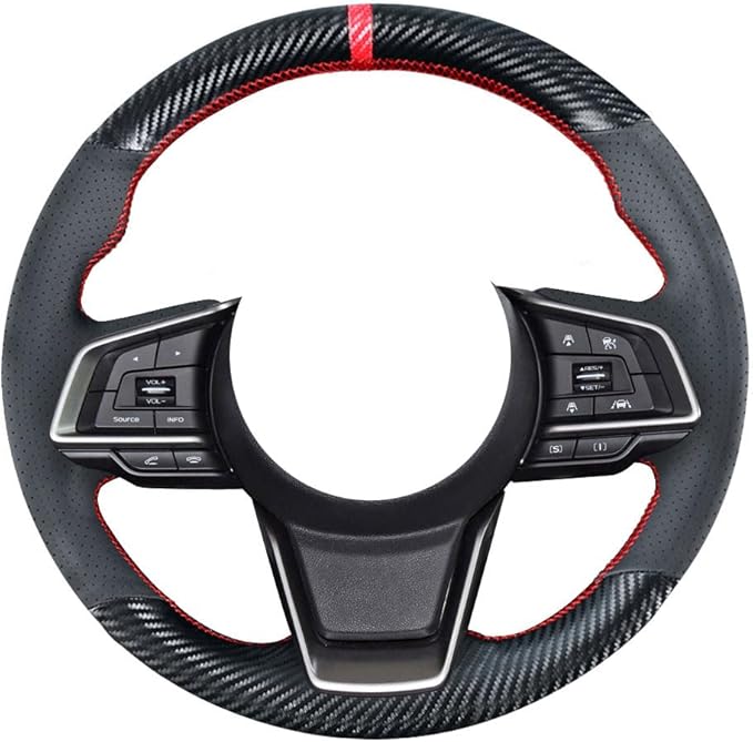 DIY Carbon Fiber Steering Wheel Covers for Subaru Forester Ascent SUV 2019-2022 / Legacy Crosstrek XV Outback 2018-2022 / Impreza 2017-2022 15 inches Leather Interior Accessories