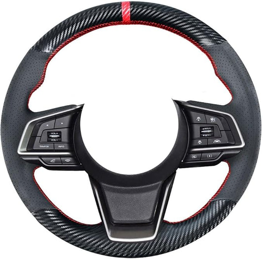 DIY Carbon Fiber Steering Wheel Covers for Subaru Forester Ascent SUV 2019-2022 / Legacy Crosstrek XV Outback 2018-2022 / Impreza 2017-2022 15 inches Leather Interior Accessories