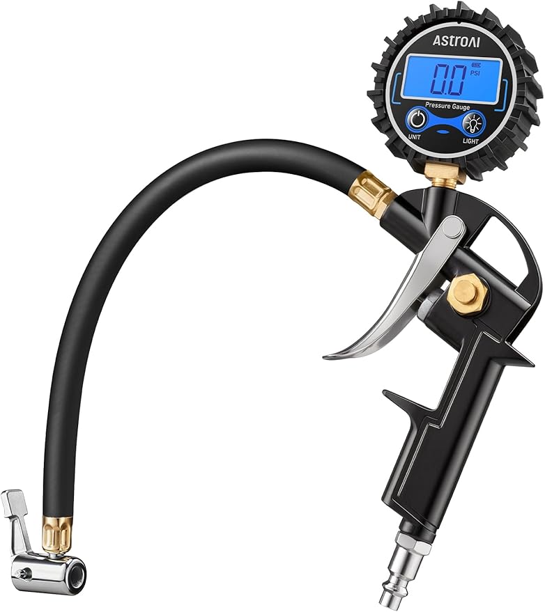 AstroAI Digital Tire Pressure Gauge with Inflator, 3-250PSI Air Compressor Accessories with Heavy Duty Air Chuck Quick Connect Coupler, Fits 1/4" NPT – for Car Truck SUV RV, 1 Pack Compact