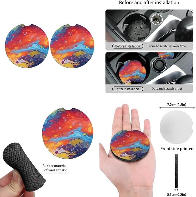 Tie-Dye Watercolor Fluid Art Car Seat Covers Seat Cover Set of Colorful Liquid Hand Drawing 13 Pack Ultra-Soft Universal Fit for Cars Keychain Coaster for SUV Sedan Van