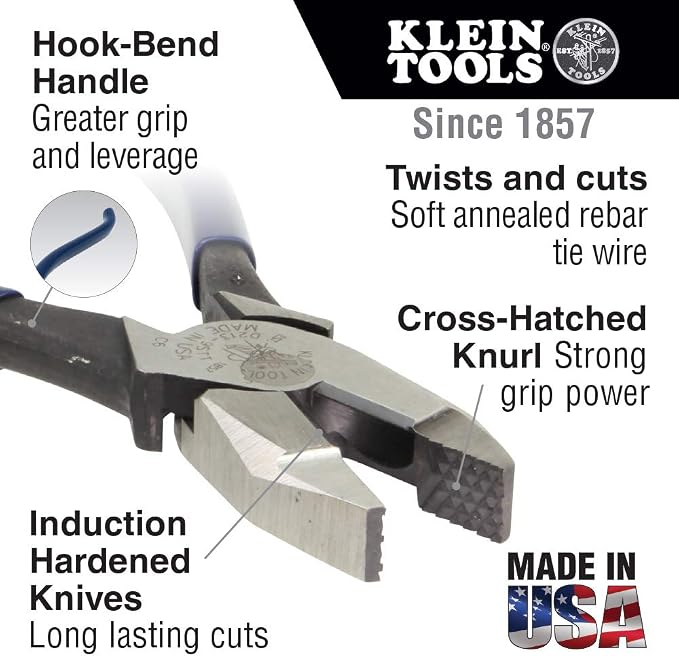 Klein Tools Diagonal Cutters, Slim Head Linesman Pliers Bundle with Plier Cushion Grip Kit for Cat No. 201-7CST, Made in USA