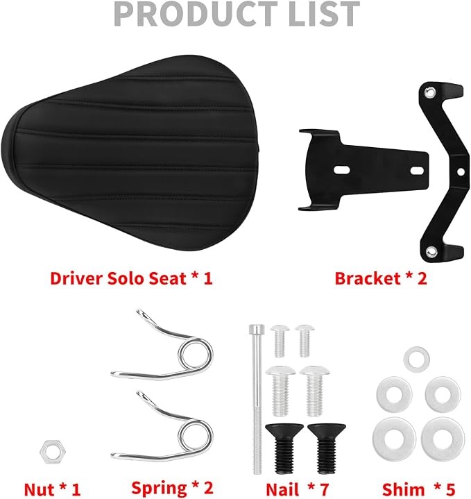 Motorcycle Solo Seat Rider Leather Seat with Spring Bracket Fit for Harley Sportster XL 883 XL1200 2010-2022 (Vertical Line Style)