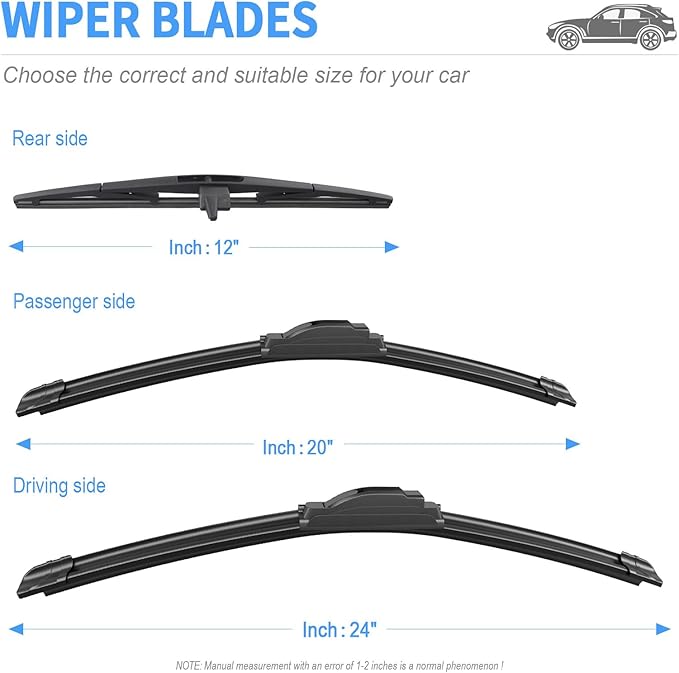 Gavimnal® 24"+20"+12" Silicone Wiper Blades Replacement For Toyota 4Runner 2010-2024,All-Season Front Rear Windshield Wiper Blades(Set of 3)